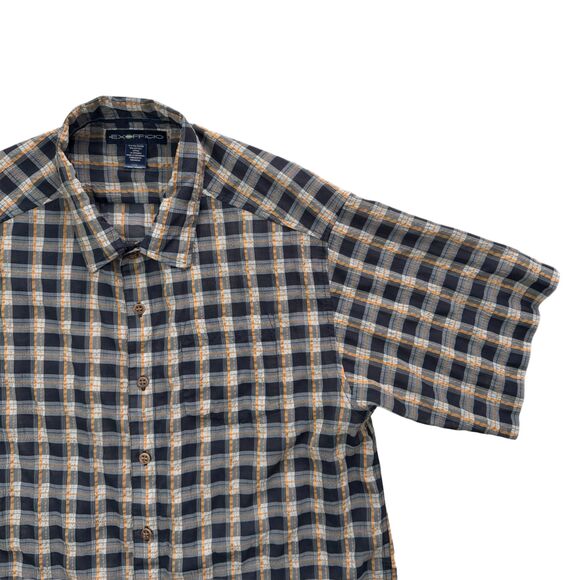ExOfficio Shirt Mens Large Gray Yellow Plaid Button Up Short Sleeve Lightweight - Picture 1 of 12